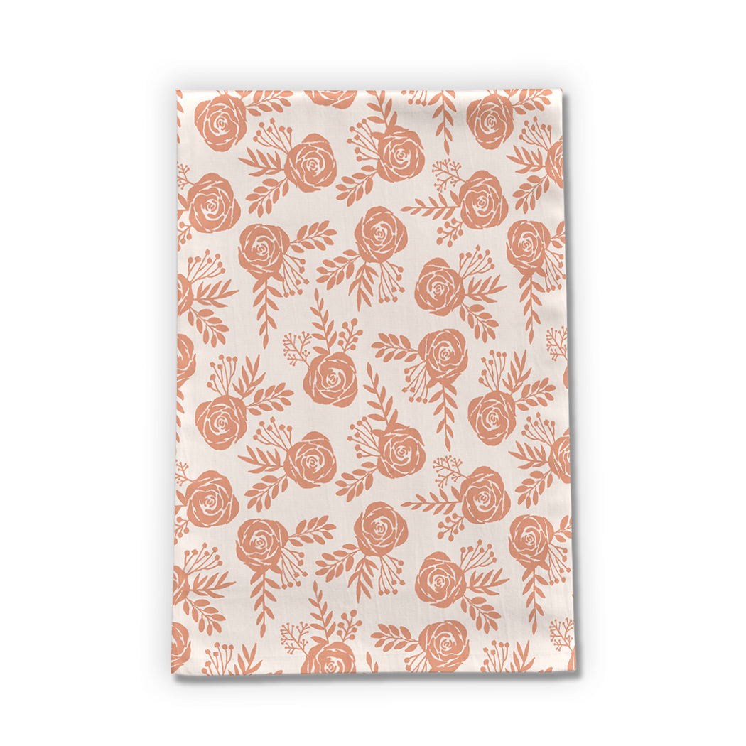 Warm Orange Floral Tea Towel