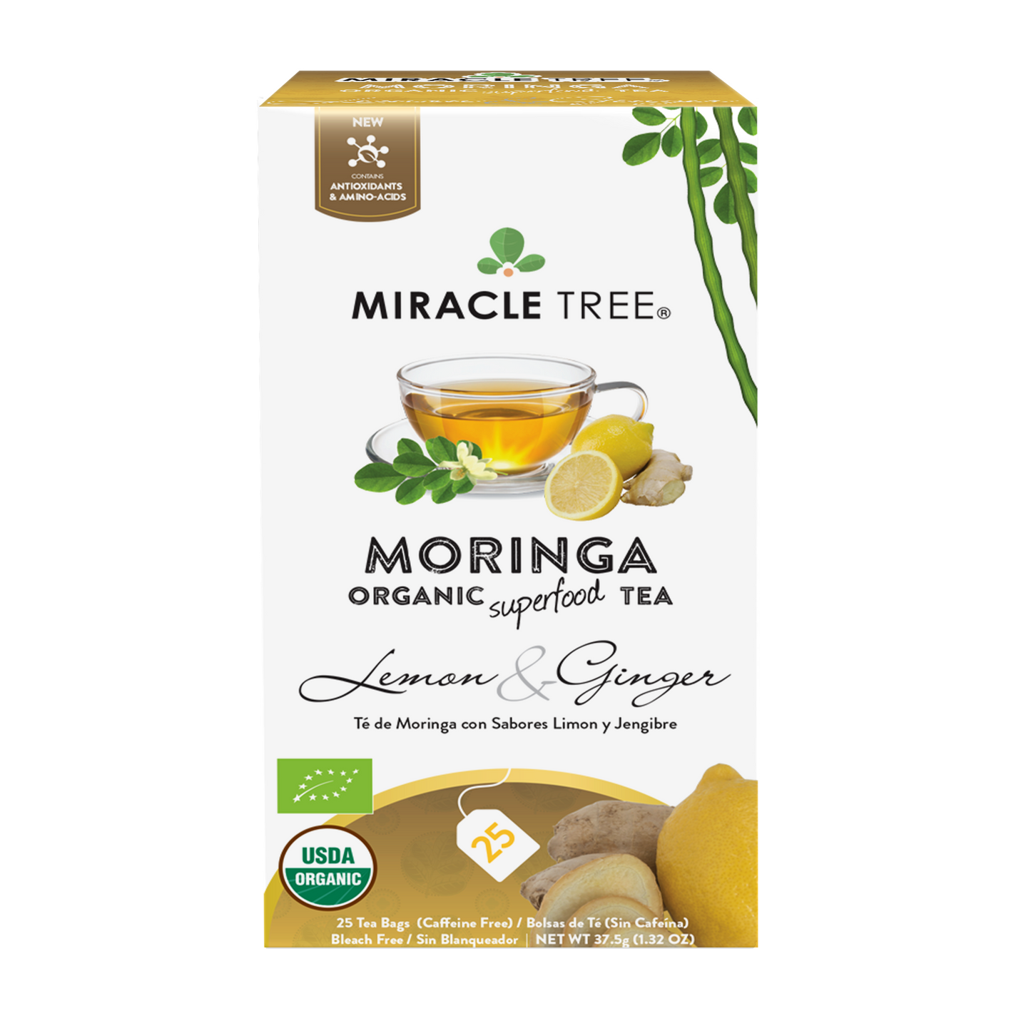 Miracle Tree Organic Moringa Tea Lemon & Ginger